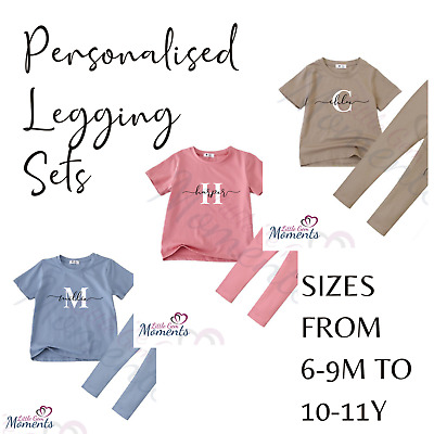 Personalised Kids T-shirt and Leggings Set. Girls Summer Outfit. Name & Initial
