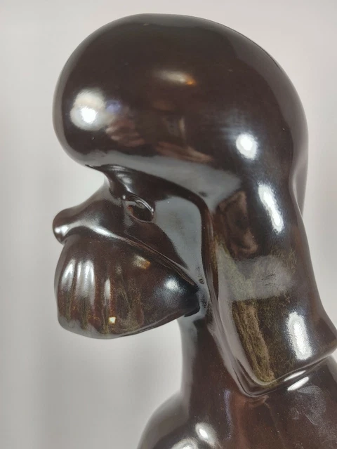 MCM Vintage Schnauzer Dog Statue Brown Green Ceramic Large Figurine Puppy 6
