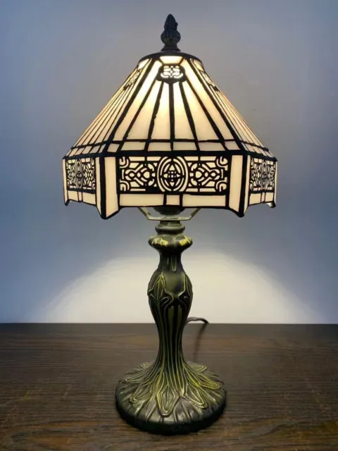Enjoy Tiffany Style Table Lamp Hexagon White Stained Glass Mission Style H14 in