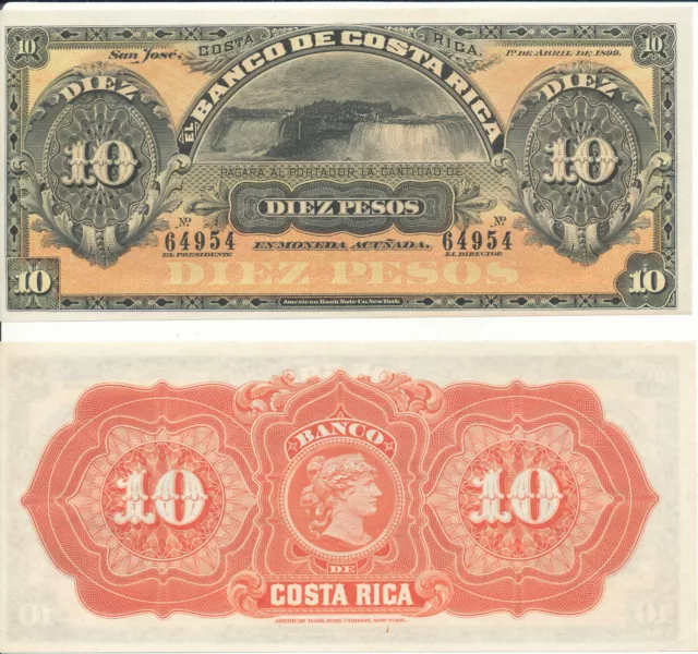 Costa Rica - 10 Colones 1899 UNC - Pick S164 (unsigned remainder)