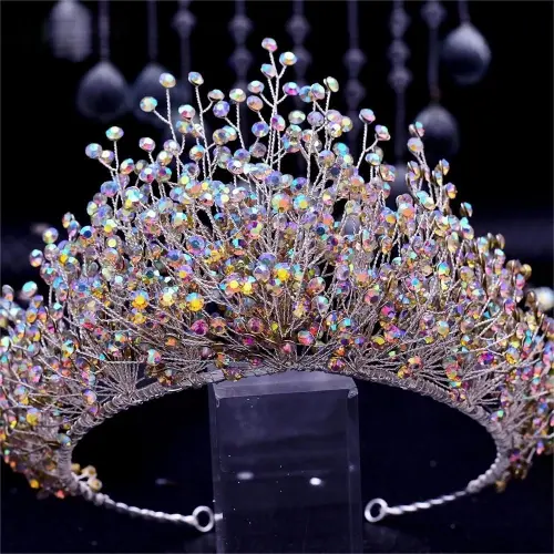 AB Colorful Rhinestone Bridal Jewelry Luxury Crystal Crown Hair Accessories