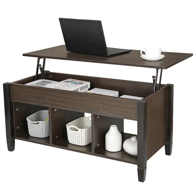 LIFT TOP COFFEE Table with Hidden Storage Compartment and Shelf Living ...