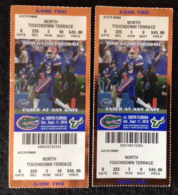 Florida Vs. University Of South Florida College Football Used Tickets 2010