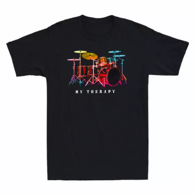 Drumming Retro Drum Drummer Cotton Funny Set Black My Therapy Men's T-Shirt Tee