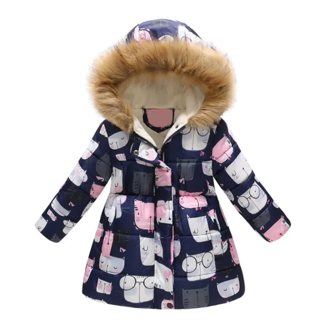 Children Jacket Mid-length Lovely Cartoon Animal Print Pockets Girls Coat Fleece