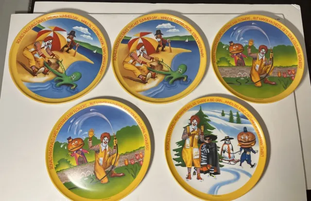 1977 Ronald McDonald's Vintage Seasons 10" Plastic Plates, Lot of 5 Total