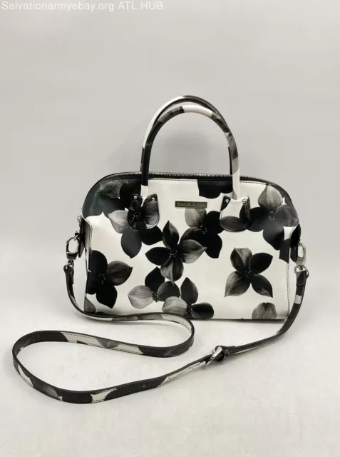 Women's Charles Jourdan Leather Black & White Floral Handbag Crossbody - V.good