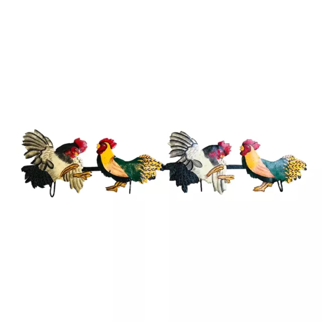 Iron Chicken Rooster 4 Wall Hooks Hanging Coat Hat Hanger Farm Country Kitchen