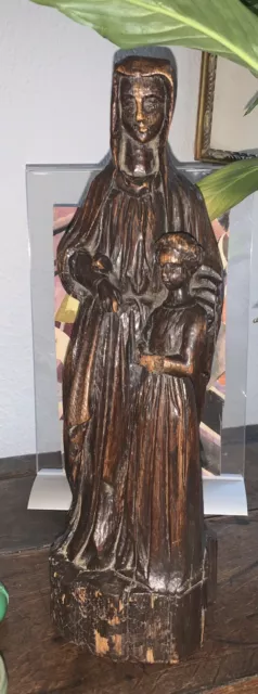 Ancienne Vierge à l'enfant statue bois sculpté