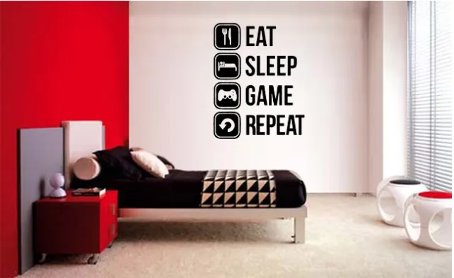 Eat Sleep Game Repeat VINYL WALL DECAL Gamer DECOR STICKER Kids Boys Game Room