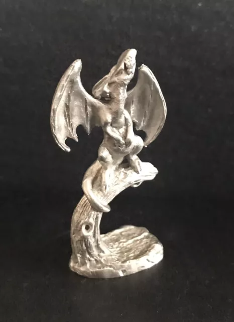 Pewter Winged DRAGON Roaring Fantasy Mystical Silver Metal Statue Figurine U