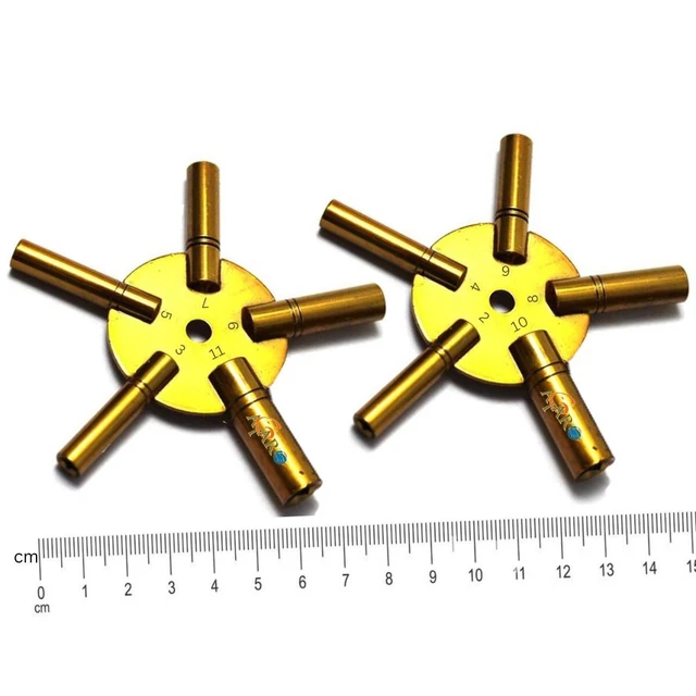 LARGE - 2pc Universal 5 Prong Brass Clock Key For Winding Clock, ODD