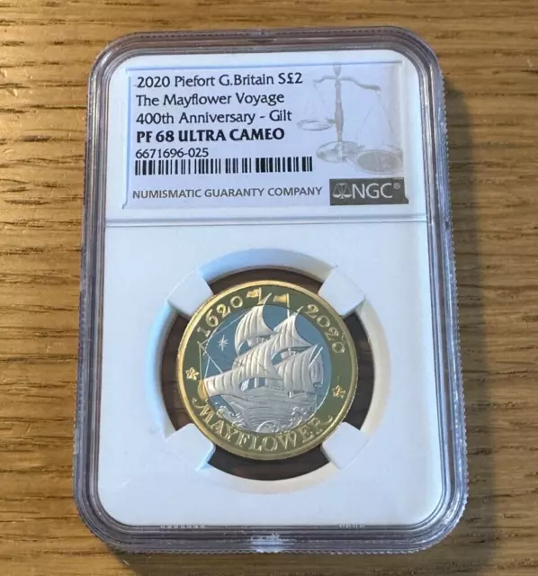2020 Silver Proof Piedfort £2 Coin Mayflower Voyage NGC Graded PF68 Ultra Cameo