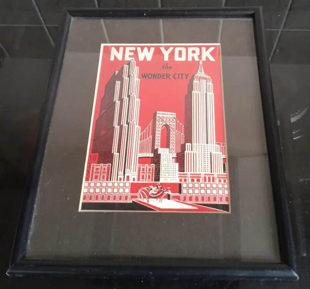 New York The Wonder City Framed Red White Black Poster 27x22cm USA Big Apple