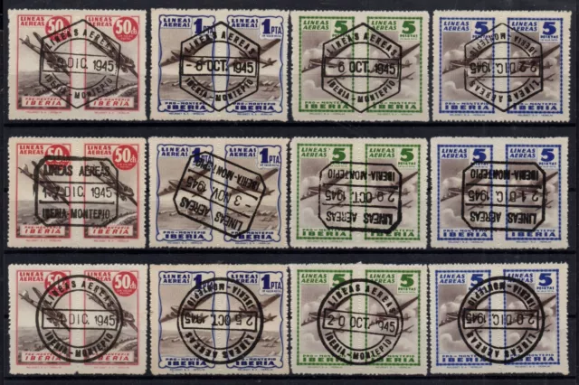 U431 Spain 1945 Air planes-Aviation cinderella stamps - fine pairs-cancellations