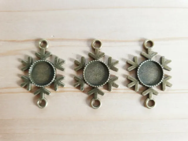 3 x Schneeflocken Verbinder für Cabochons Rohling Fassung Schmuckzubehör Bronze