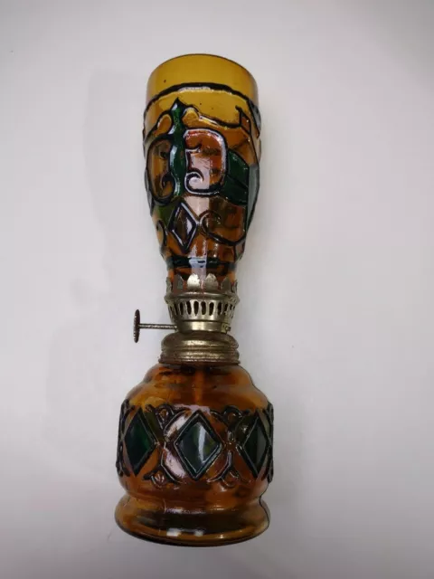 Vintage Miniature Amber Glass Oil Lamp with multi color flashing - Hong Kong