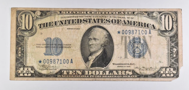 1934 Star Note $10 Silver Certificate Blue Seal *6497