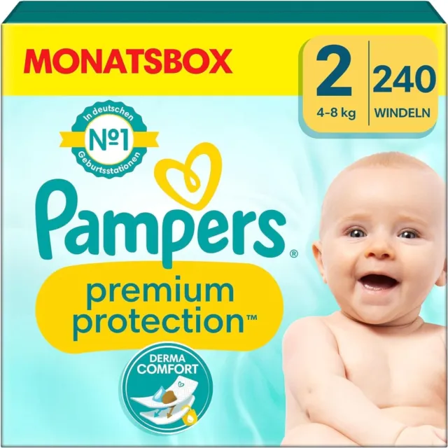 Pampers Baby Windeln Größe 2 (4-8kg) Premium Protection, Mini, MONATSBOX, 240 St