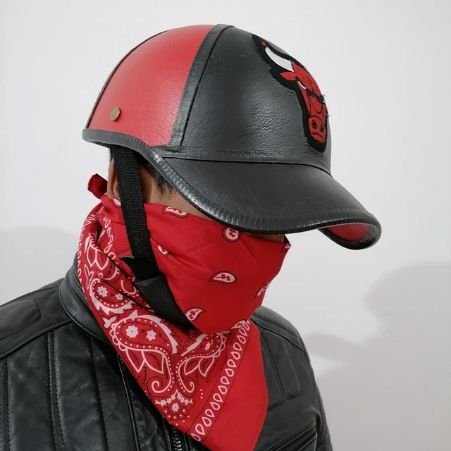 Custom Helmet motorcycle Cap hat Lid Baseball fiberglass black  Chicago Leather 2