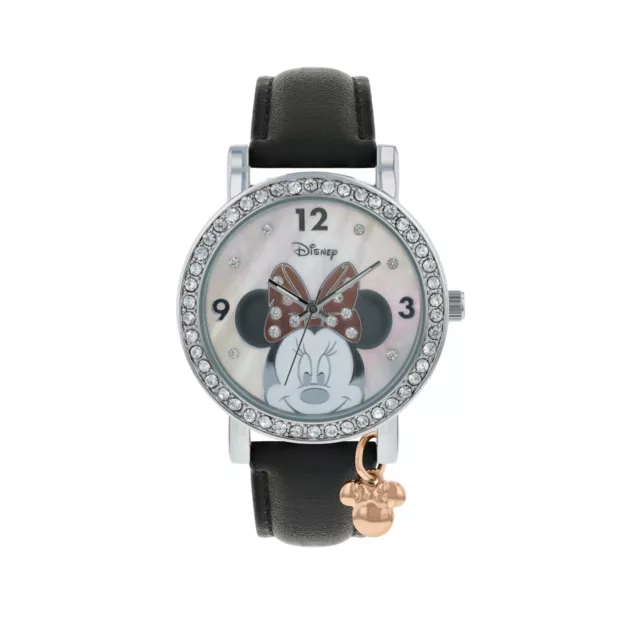 Disney Minnie Mouse Damen Silber Hülle Schwarz Armband Charm Uhr - Mn5180