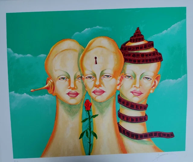 Enzo Carnebianca Serigrafia Firmata arte figurativa Volti La Triade quadro casa
