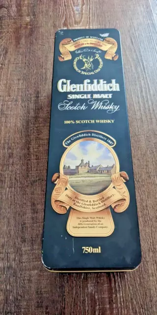 Vintage Glenfiddich Whiskey Hinged Metal Empty Tin 100% Scotch Whiskey