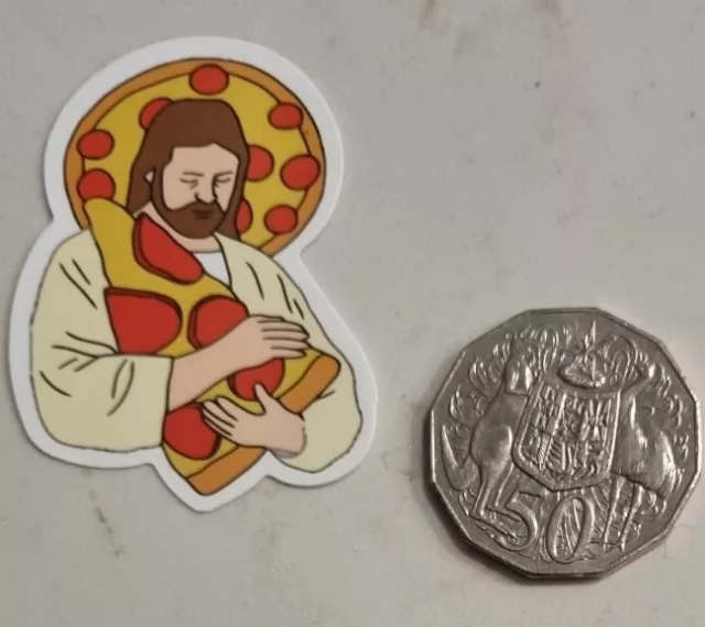 Jesus Christ loves pizza sticker Decal Christian Catholic God Saves Religion 2