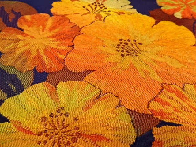 6567364: Japanese Kimono / Antique Nagoya Obi / Woven Floral Plants