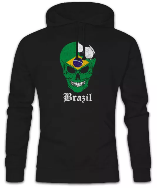 Brazil Football Skull I Hoodie Kapuzenpullover Flagge Fußball Brasilien