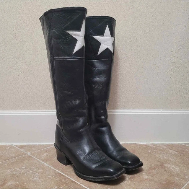 Texas Jack Brand Lone Star Boots Womens Size 9 Black Leather Knee-High Heeled