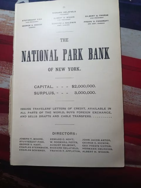 1901 Print Ad NATIONAL PARK BANK OF NEW YORK ~ Richard Delafield ~ George Hickok