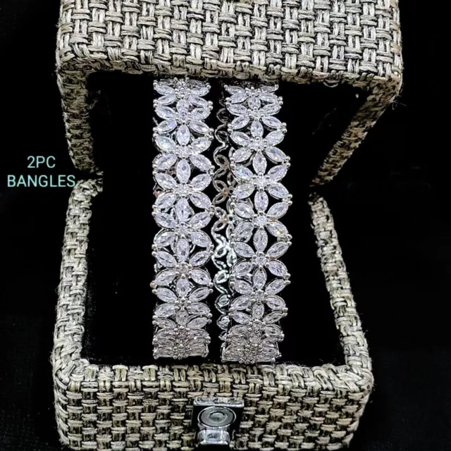 Indian Silver American Diamond Bangles/ Set Of 2 CZ/AD Diamond Bangle Jewelry