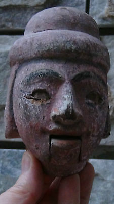 Antique 18C Chinese Wood Hand Carved Buddha Head Figure Movable Jaw