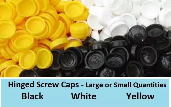 SCREW Cover Caps - WHITE BLACK or YELLOW - Plastic Fold Over Hinged - 6g / 8g