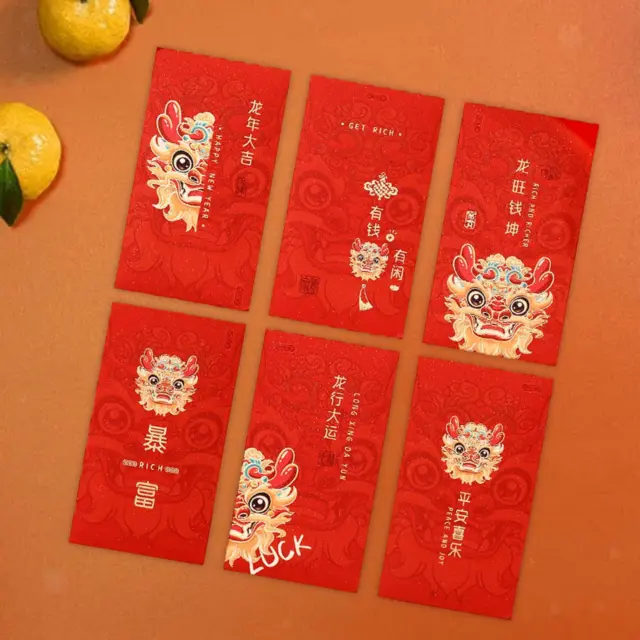 6 x rote Umschläge zum chinesischen Neujahr, rote Päckchen, Wünsche,