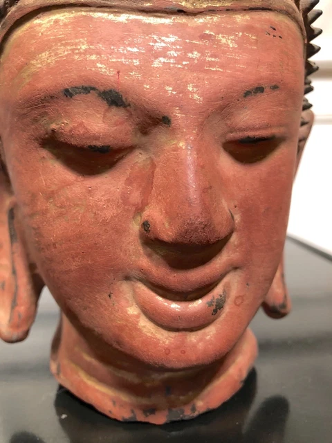 Antique Burmese Standing Buddha Head Statue - 19Th Century