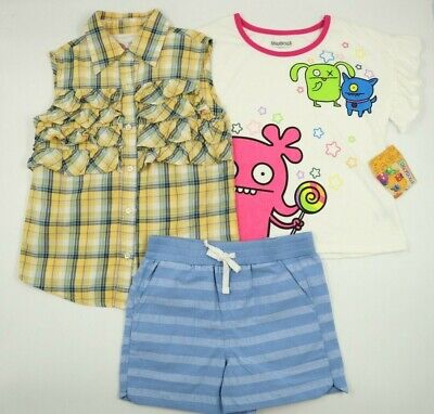 Girls Place Ugly Dolls Extremely Me Lot 3 Tops Shorts Outfit Set Size Med 7/8