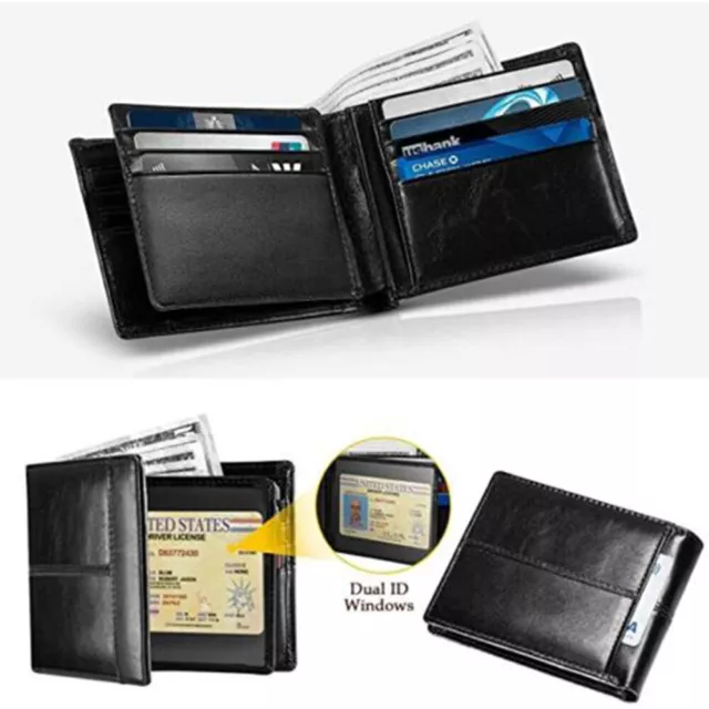 Genuine Leather Minimalist Bifold Wallets For Men RFID Blocking Slim Mens Wallet