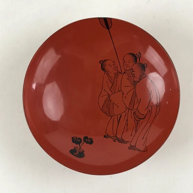 Antique Japanese Lacquered Sake Cup Sakazuki Red Men Talking Guinomi Ochoko G83