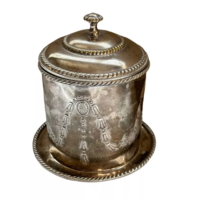 Beautiful Antique English Tea Caddy Silverplate Biscuit Tin Container