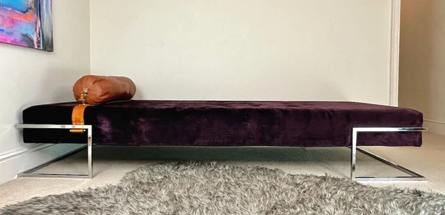 Italian Day Bed Chaise Longue Purple Velvet Leather Cushion Upholstered Bench