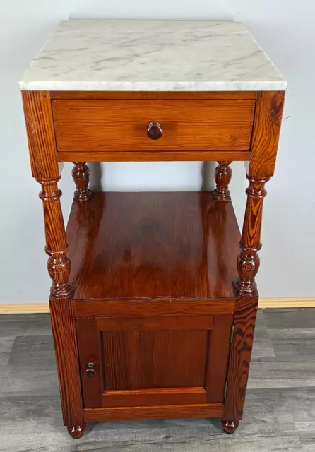 Carved French Antique Bedside Table Cupboard Cabinet With Marble Top (LOT 1789)