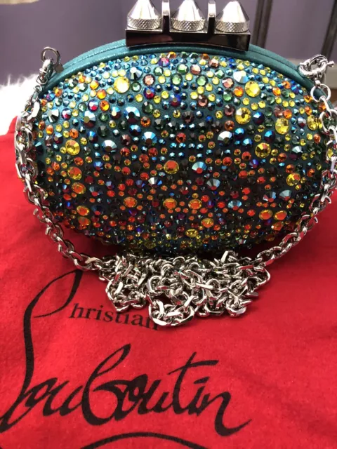 Nwt, Authentic Christian Louboutin, Crystal Mina, Burma Strass, Spiked, Clutch 3