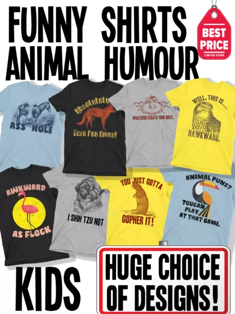 T-shirt T-shirt Cotone Ragazzi Ragazze DIVERTENTE Novità ANIMALI PUN Slogan Regalo Eco