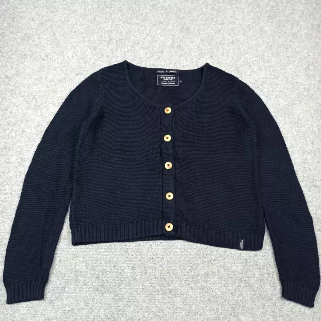 Holebrook Sweden Womens Cardigan Size L Navy Blue Cotton Knit Sweater Large