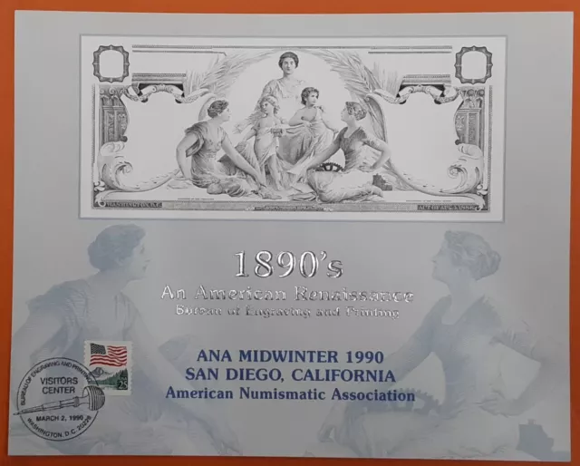 BEP Souvenir Card From ANA 1990/Face 1896 $2 SC  Vis Ctr Cancelled (B 135)
