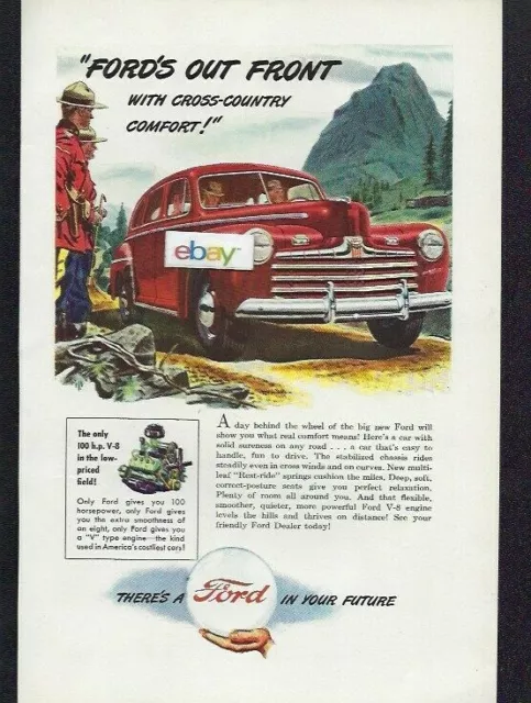 Ford Motor Company 1946 Red Sedan Fords Out Front Royal Canadian Mounties Ad