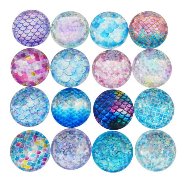 10pcs/pack Assorted Glass Mermaid Scale Cabochons Flatback Jewelry Accessories