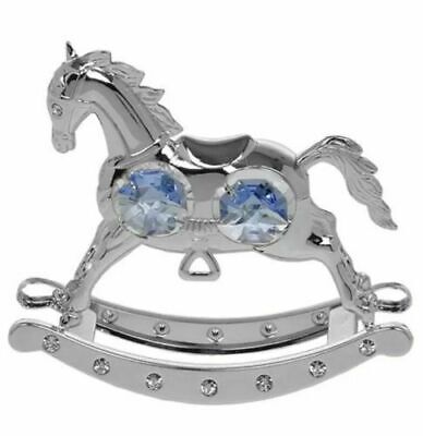 Rocking Horse With Blue Crystals Silver Plated Gift Boxed Christening Present